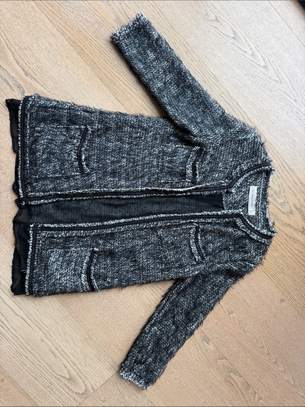 Zara Black & Gray Tweed Blazer Jacket
